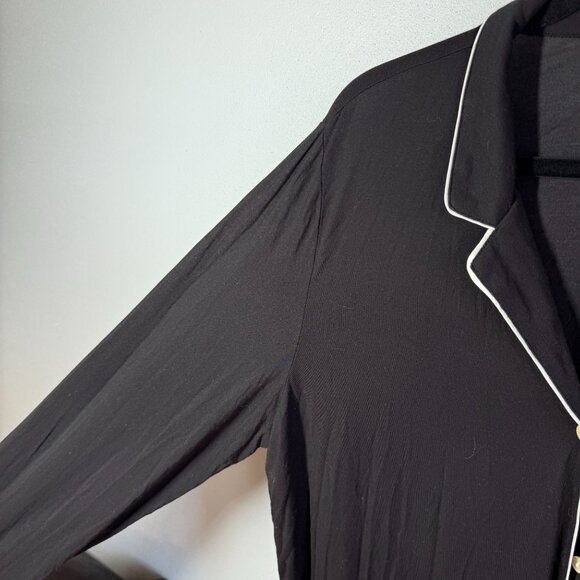 GapBody Women Model Pajama Shirt Dress Sz Large Black Button Front Soft Flowy - Picture 5 of 9